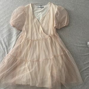 Zara girls cream & tan wrap dress